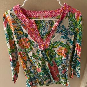 Lilly Pulitzer Pink and Green Floral Blouse